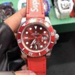 Perfect Replica Red Supreme Rolex Submariner 40mm Automatic Watch - Red Ceramic Bezel Red Leather Strap